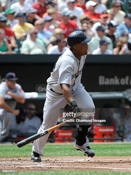 Thirdbaseman Adrian Beltre of the Boston Red Sox grounds out to the shortstop for the second out of the top of the second inning of a game on May 2,...