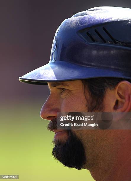 Todd Helton of the Colorado Rockies takes batting practice before the game between the Colorado Rockies and the San Francisco Giants on Sunday, May 2...