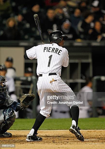 Juan Pierre of the Chicago White Sox prepares to bat against the Tampa Bay Rays at U.S. Cellular Field on April 21, 2010 in Chicago, Illinois. The...