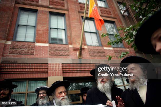 Neturei Karta International, or Jews United Against Zionism, protest zionism in front of the United Nations May 3, 2010 in New York City. Iranian...