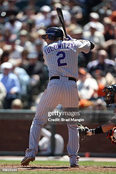 Troy Tulowitzki of the Colorado Rockies bats during the game between the Colorado Rockies and the San Francisco Giants on Sunday, May 2 at AT&T Park...