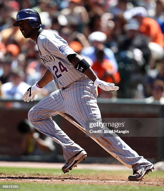 Dexter Fowler of the Colorado Rockies bats during the game between the Colorado Rockies and the San Francisco Giants on Sunday, May 2 at AT&T Park in...