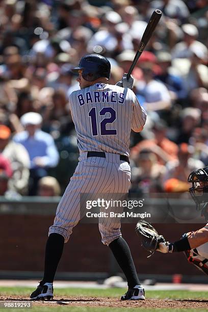 Clint Barmes of the Colorado Rockies bats during the game between the Colorado Rockies and the San Francisco Giants on Sunday, May 2 at AT&T Park in...