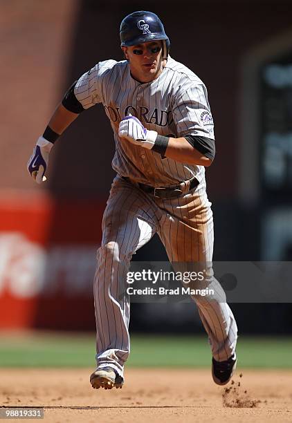 Troy Tulowitzki of the Colorado Rockies runs the bases during the game between the Colorado Rockies and the San Francisco Giants on Sunday, May 2 at...