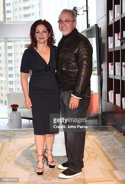 Singer Gloria Estefan and Emilio Estefan during a press conference at Viceroy Miami on March 2, 2009 in Miami, Florida.