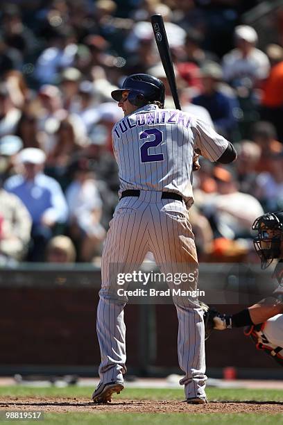 Troy Tulowitzki of the Colorado Rockies bats during the game between the Colorado Rockies and the San Francisco Giants on Sunday, May 2 at AT&T Park...