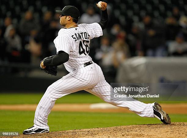 Sergio Santos of the Chicago White Sox delivers the ball against the Tampa Bay Rays at U.S. Cellular Field on April 21, 2010 in Chicago, Illinois....