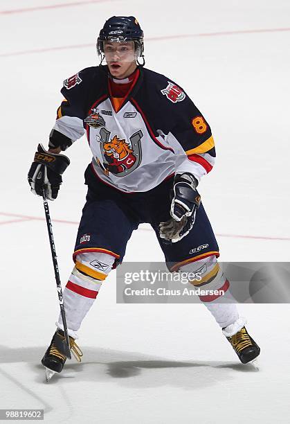 Alexander Burmistrov of the Barrie Colts skates in the third game of the OHL Championship final against the Windsor Spitfires on May 2,2010 at the...