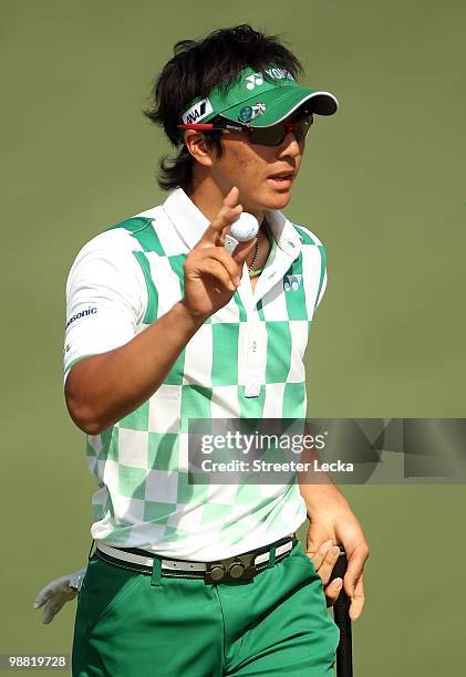 Ryo Ishikawa during the first round of the 2010 Masters Tournament at Augusta National Golf Club on April 8, 2010 in Augusta, Georgia.