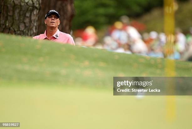 Steve Stricker during the first round of the 2010 Masters Tournament at Augusta National Golf Club on April 8, 2010 in Augusta, Georgia.