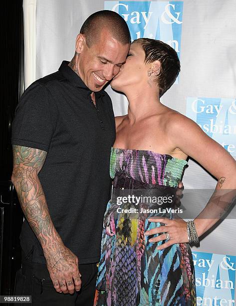 Carey Hart and Alecia Beth Moore aka Pink attend the L.A. Gay & Lesbian Center's "An Evening With Women" at The Beverly Hilton Hotel on May 1, 2010...