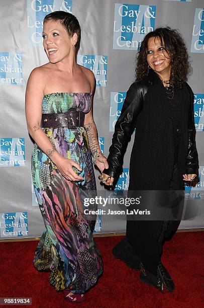 Alecia Beth Moore aka Pink and Linda Perry attend the L.A. Gay & Lesbian Center's "An Evening With Women" at The Beverly Hilton Hotel on May 1, 2010...