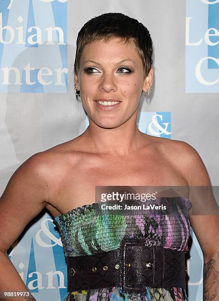 Singer Alecia Beth Moore aka Pink attends the L.A. Gay & Lesbian Center's "An Evening With Women" at The Beverly Hilton Hotel on May 1, 2010 in...