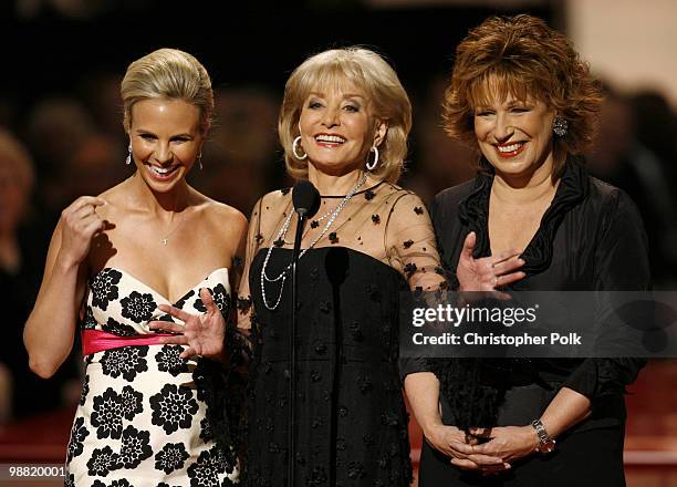 Elisabeth Hasselbeck, Barbara Walters and Joy Behar present Creative Arts Emmy Award winners