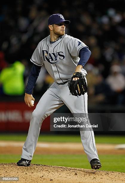 Starting pitcher Wade Davis of the Tampa Bay Rays delivers the ball against the Chicago White Sox at U.S. Cellular Field on April 21, 2010 in...