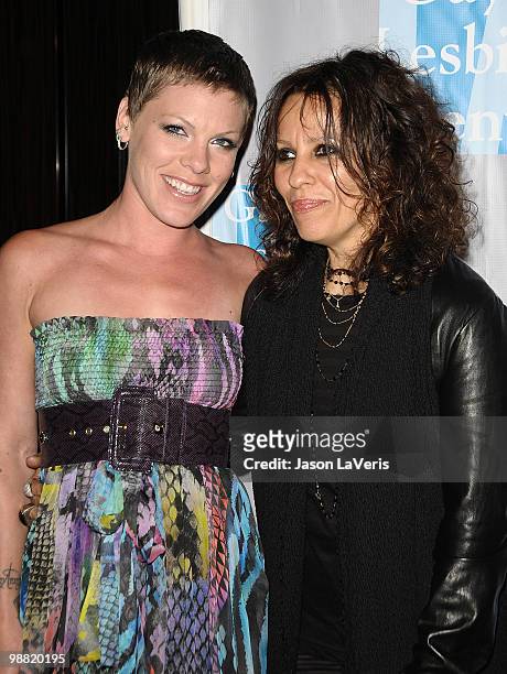 Alecia Beth Moore aka Pink and Linda Perry attend the L.A. Gay & Lesbian Center's "An Evening With Women" at The Beverly Hilton Hotel on May 1, 2010...