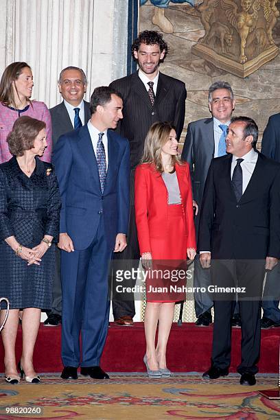 Queen Sofia of Spain, Prince Felipe of Spain, Princess Letizia of Spain and Severiano Ballesteros attend 'National sports awards 2009' at Palacio...