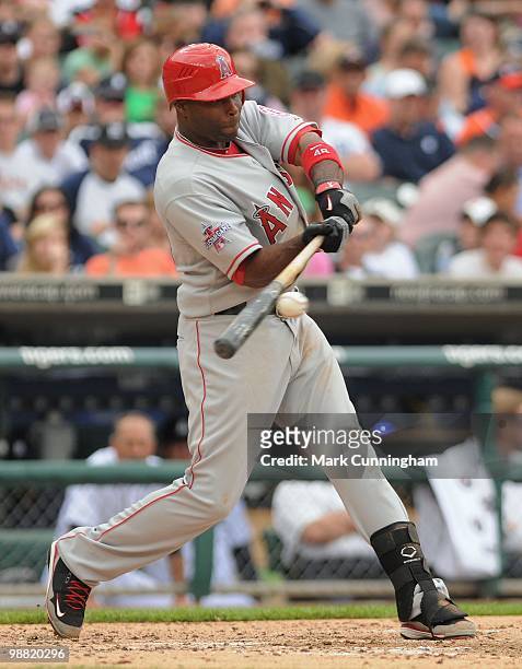 Torii Hunter of the Los Angeles Angels of Anaheim bats against the Detroit Tigers during the game at Comerica Park on May 2, 2010 in Detroit,...
