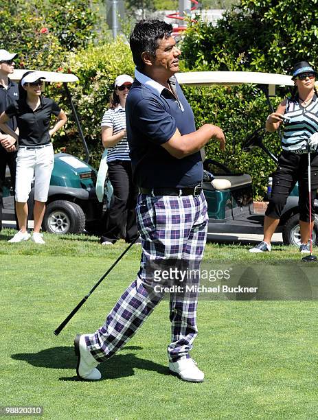 Comedian George Lopez tees off at the 3rd Annual George Lopez Celebrity Golf Classic at the Lakeside Golf Club on May 3, 2010 in Toluca Lake,...