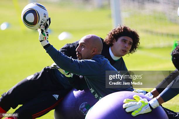 Mexico soccer team's player Oscar Perez in action during a training session at Mexican Soccer Federation's High Performance Center as part of the...