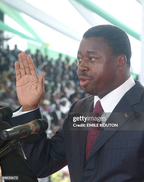 President of Togo Faure Gnassingbe, speaks as he take the oath in Lome on May 3, 2010. Gnassingbe, the son of a former dictator, officially accepted...