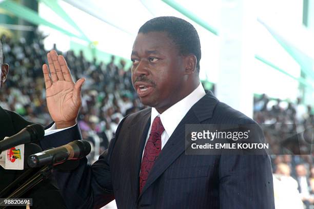 President of Togo Faure Gnassingbe, speaks as he take the oath in Lome on May 3, 2010. Gnassingbe, the son of a former dictator, officially accepted...