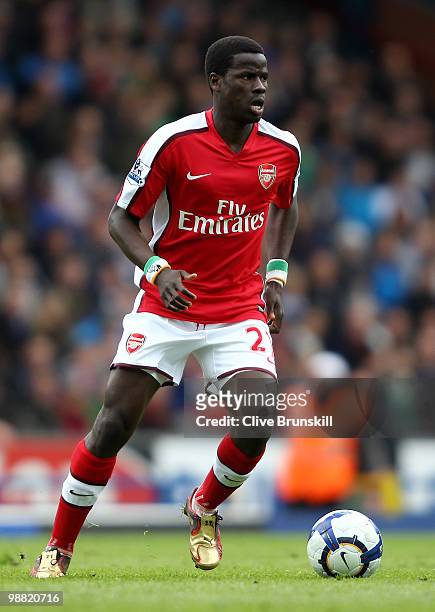 Emmanuel Eboue of Arsenal in action during the Barclays Premier League match between Blackburn Rovers and Arsenal at Ewood Park on May 3, 2010 in...