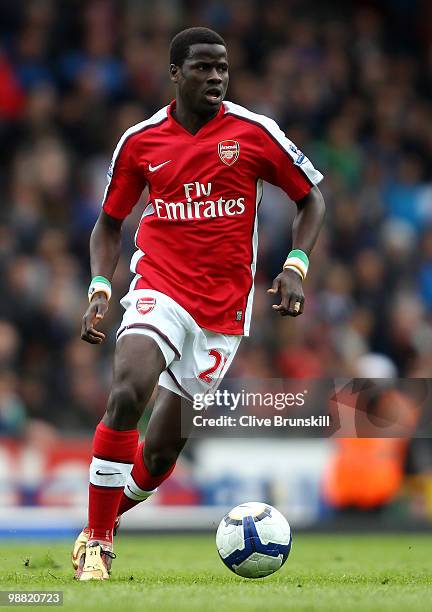 Emmanuel Eboue of Arsenal in action during the Barclays Premier League match between Blackburn Rovers and Arsenal at Ewood Park on May 3, 2010 in...