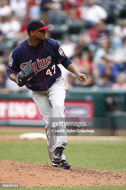 Francisco Liriano of the Minnesota Twins delivers a pitch during the game between the Minnesota Twins and the Cleveland Indians on Sunday, May 2 at...