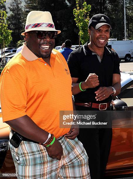 Actor Cedric The Entertainer and boxer Sugar Ray Leonard arrive at the 3rd Annual George Lopez Celebrity Golf Classic at the Lakeside Golf Club on...