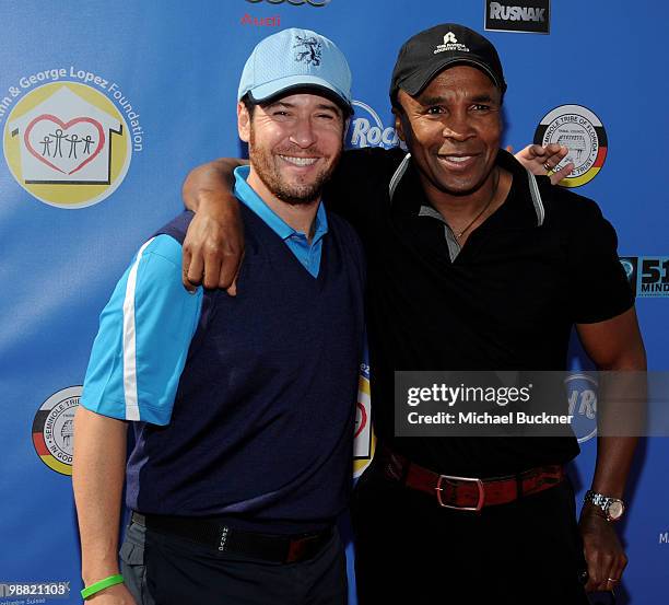 Actor Rob Morrow and boxer Sugar Ray Leonard arrive at the 3rd Annual George Lopez Celebrity Golf Classic at the Lakeside Golf Club on May 3, 2010 in...