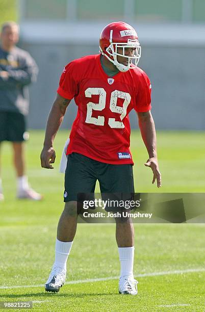 Defensive back Eric Berry of the Kansas City Chiefs runs a drill during the rookie mini camp at the Chiefs practice facility on May 1, 2010 in Kansas...