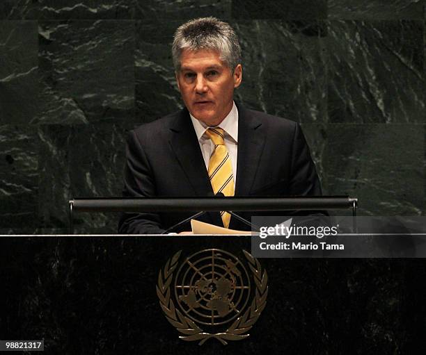 Australian Foreign Minister Stephen Smith speaks at the United Nations 2010 High-level Review Conference of the Parties to the Treaty on the...