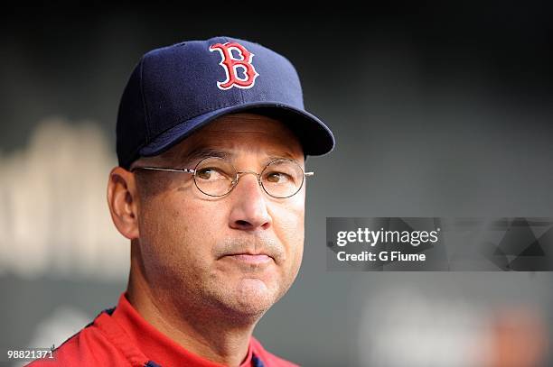 Manager Terry Francona of the Boston Red Sox watches the game against the Baltimore Orioles at Camden Yards on April 30, 2010 in Baltimore, Maryland.