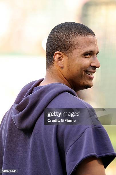 Victor Martinez of the Boston Red Sox warms up before the game against the Baltimore Orioles at Camden Yards on April 30, 2010 in Baltimore, Maryland.