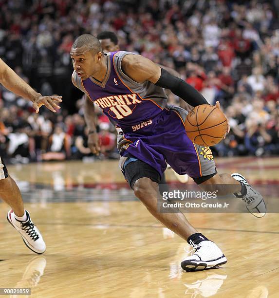 Leandro Barbosa of the Phoenix Suns in action against the Portland Trail Blazers during Game Six of the Western Conference Quarterfinals of the NBA...