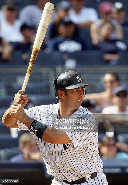 Jorge Posada of the New York Yankees bats against the Chicago White Sox on May 2, 2010 at Yankee Stadium in the Bronx borough of New York City. The...