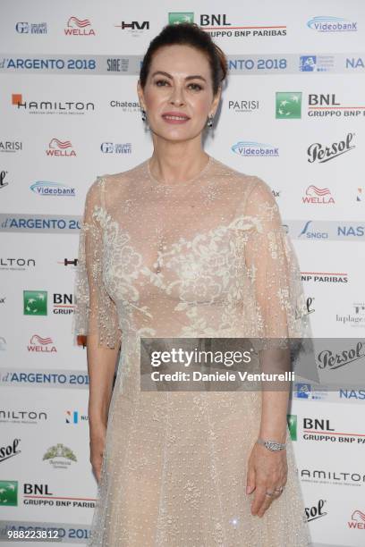 Elena Sofia Ricci attends the Nastri D'Argento cocktail party on June 30, 2018 in Taormina, Italy.