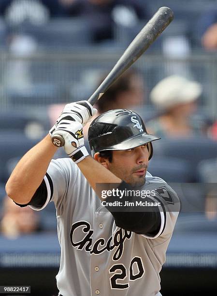 Carlos Quentin of the Chicago White Sox bats against the New York Yankees on May 2, 2010 at Yankee Stadium in the Bronx borough of New York City. The...