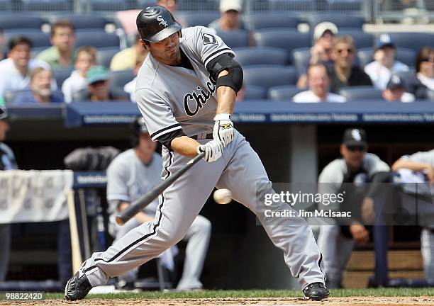 Carlos Quentin of the Chicago White Sox bats against the New York Yankees on May 2, 2010 at Yankee Stadium in the Bronx borough of New York City. The...