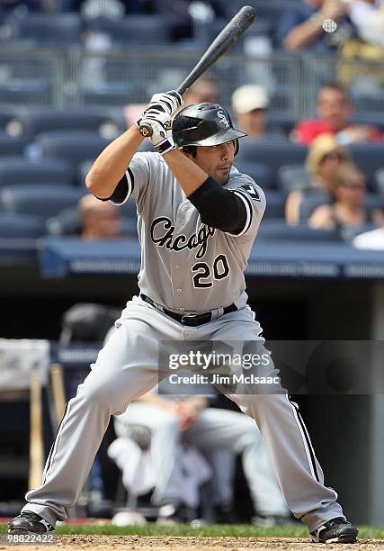 Carlos Quentin of the Chicago White Sox bats against the New York Yankees on May 2, 2010 at Yankee Stadium in the Bronx borough of New York City. The...