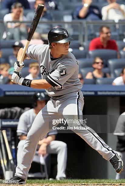 Gordon Beckham of the Chicago White Sox bats against the New York Yankees on May 2, 2010 at Yankee Stadium in the Bronx borough of New York City. The...