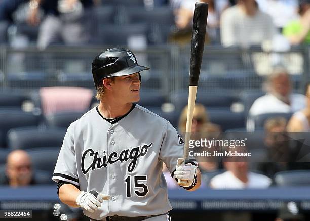 Gordon Beckham of the Chicago White Sox bats against the New York Yankees on May 2, 2010 at Yankee Stadium in the Bronx borough of New York City. The...