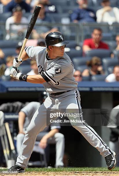 Gordon Beckham of the Chicago White Sox bats against the New York Yankees on May 2, 2010 at Yankee Stadium in the Bronx borough of New York City. The...