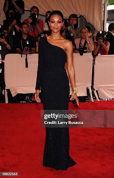 Actress Zoe Saldana attends the Costume Institute Gala Benefit to celebrate the opening of the "American Woman: Fashioning a National Identity"...