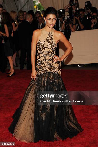 Actress Jessica Szohr attends the Costume Institute Gala Benefit to celebrate the opening of the "American Woman: Fashioning a National Identity"...