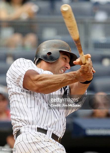 Jorge Posada of the New York Yankees bats against the Chicago White Sox on May 2, 2010 at Yankee Stadium in the Bronx borough of New York City. The...