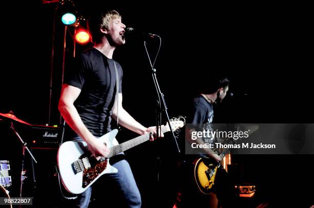 Nick Diener and Ryan Collins of The Swellers perform on stage during 'Give It A Name Introduces' tour at O2 Academy on May 3, 2010 in Newcastle upon...