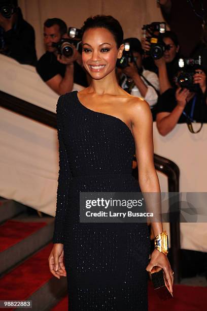 Actress Zoe Saldana attends the Costume Institute Gala Benefit to celebrate the opening of the "American Woman: Fashioning a National Identity"...
