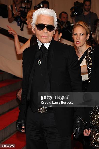 Designer Karl Lagerfeld attends the Costume Institute Gala Benefit to celebrate the opening of the "American Woman: Fashioning a National Identity"...